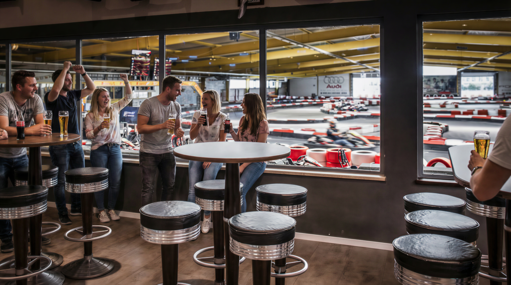 Sports Bar Kartbahn mit Blick auf die Go-Kart Strecke